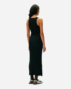 Lang kjole med ribkant i blød bomuld