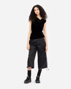 Velvet Jersey Ruched Crossover Blouse